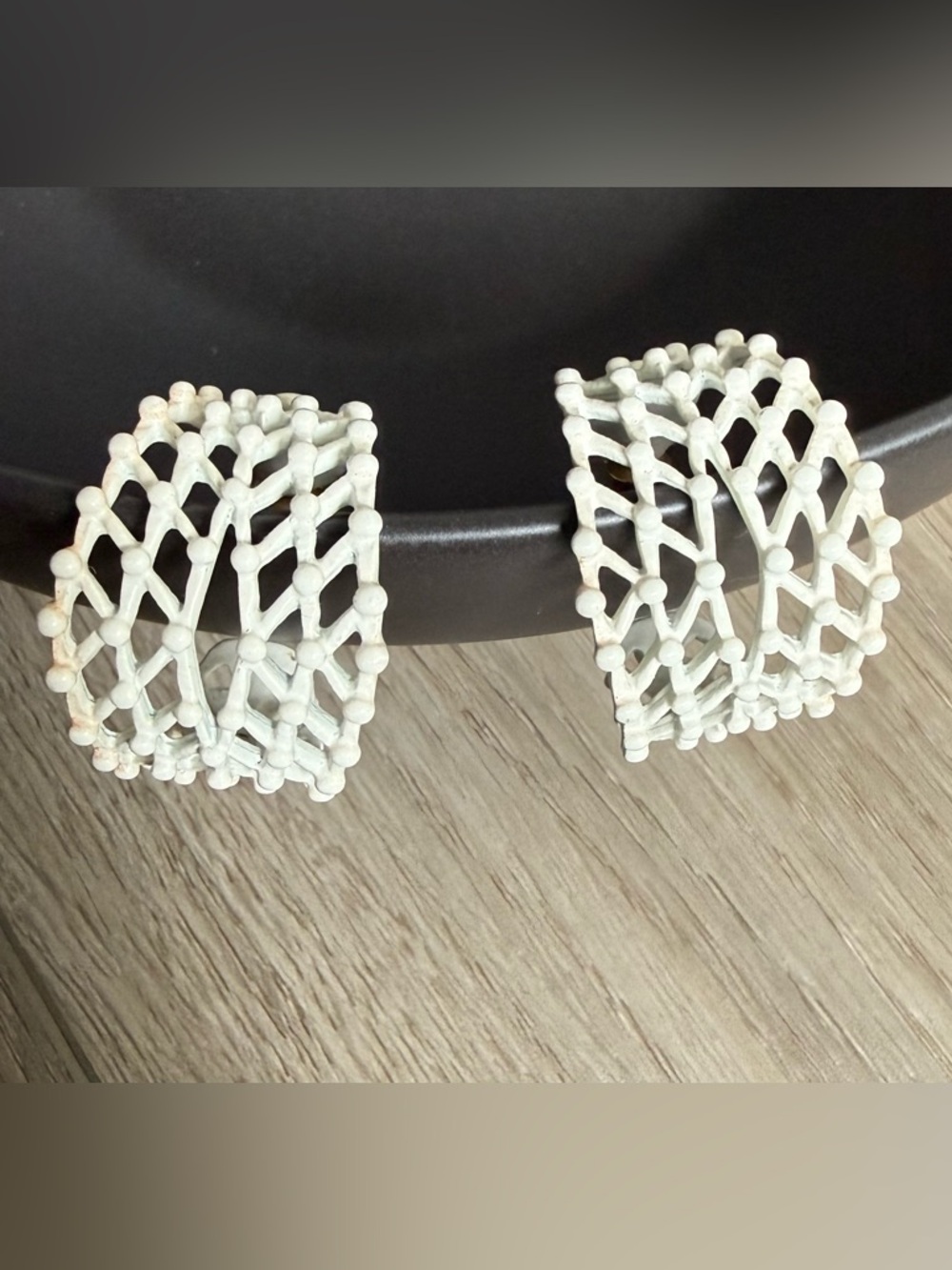 Vintage White Hoop Earrings - Picture 2 of 4